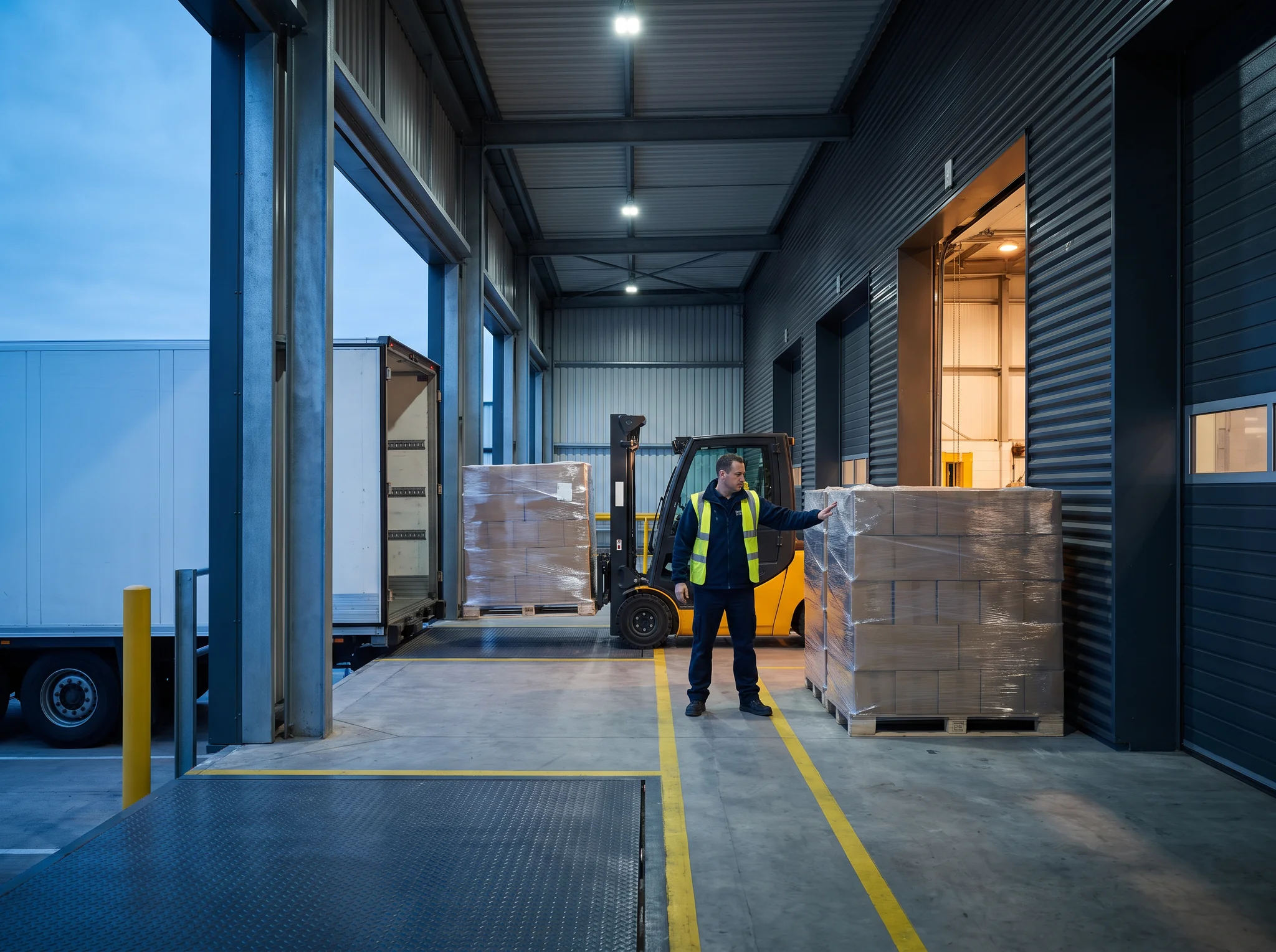 Freight handling at a warehouse loading dock